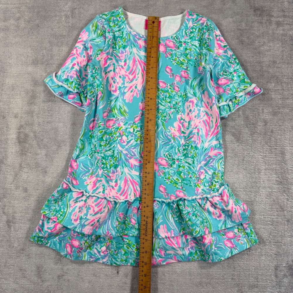 Lilly Pulitzer Dress Kids Medium Blue 'Sea You Soon' Ruffle Shift Dress Vacation - Picture 5 of 8